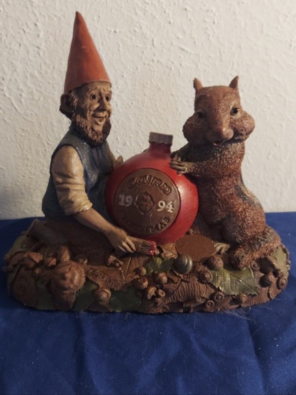 Kitschy 1994 Gnome & Squirrel Holiday Ornament Figurine - Coins